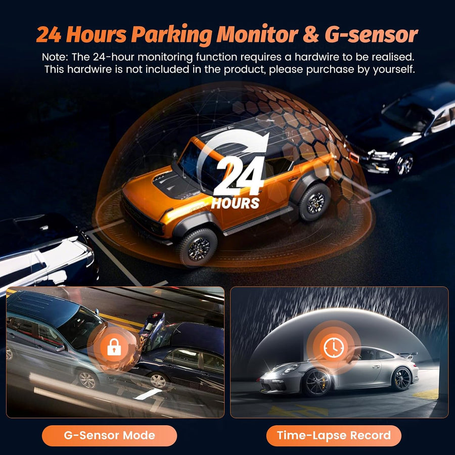 Dashcam Voiture Avant Arrière 1080P, 5GHz WiFi Caméra Embarquée Voiture avec Carte SD 64G, Écran IPS de 3″, Vision Nocturne, Capteur G, Enregistrement en Boucle, Grand Angle 170°