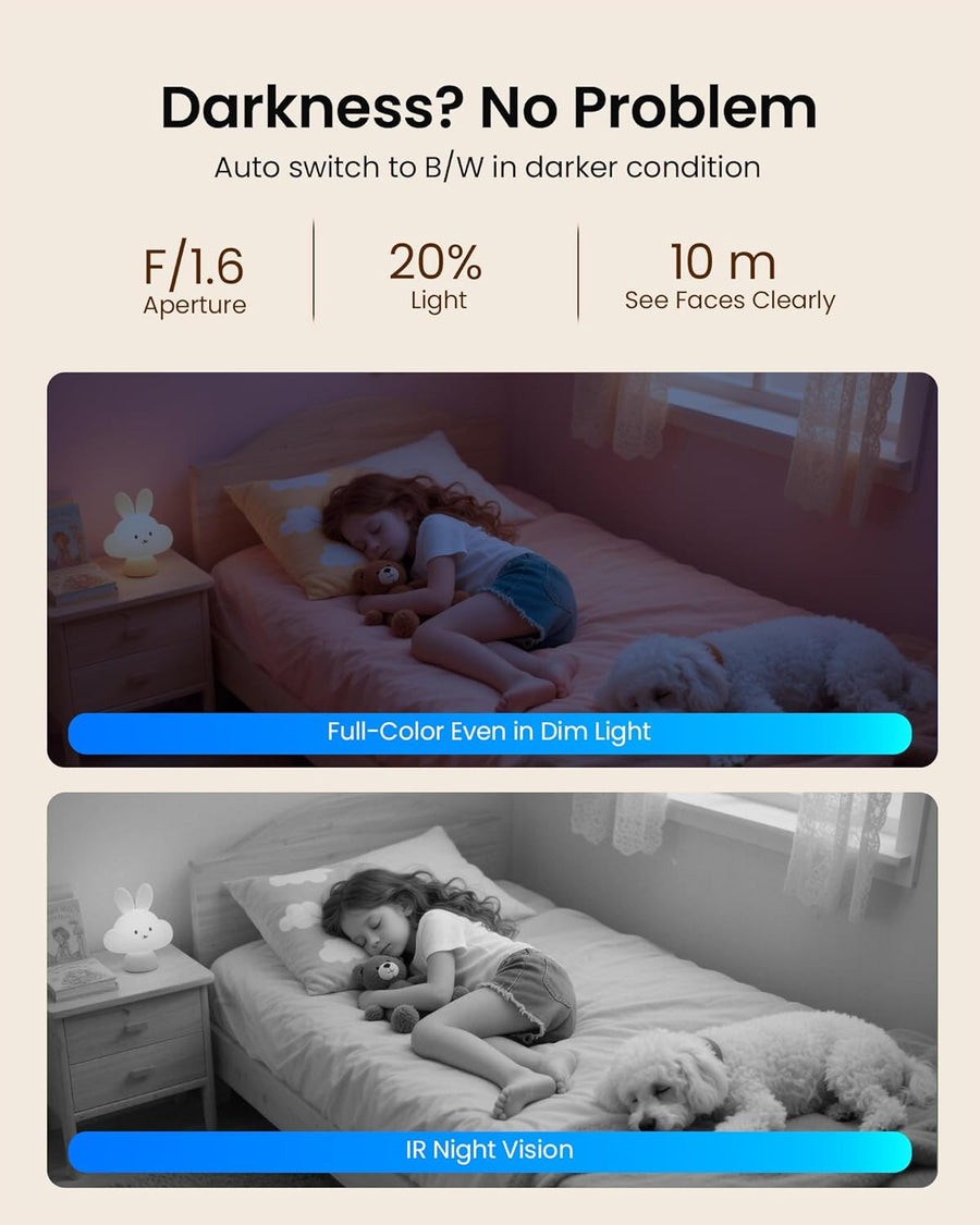 Caméra Surveillance 4K 8MP WiFi Intérieure, 2,4G/5GHz 360° IP Caméra Bébé, Détection de Personne/Animaux/Pleurs, Audio Bidirectionnel, Vision Nocturne, avec Carte Mémoire 64Go