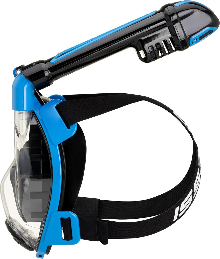 CRESSI Duke Action Full Face Mask - Masque intégral CO2 Safe Grande Vision Snorkeling No Fog avec Tuba Dry et Support Action Cam - Noir/Bleu - M/L