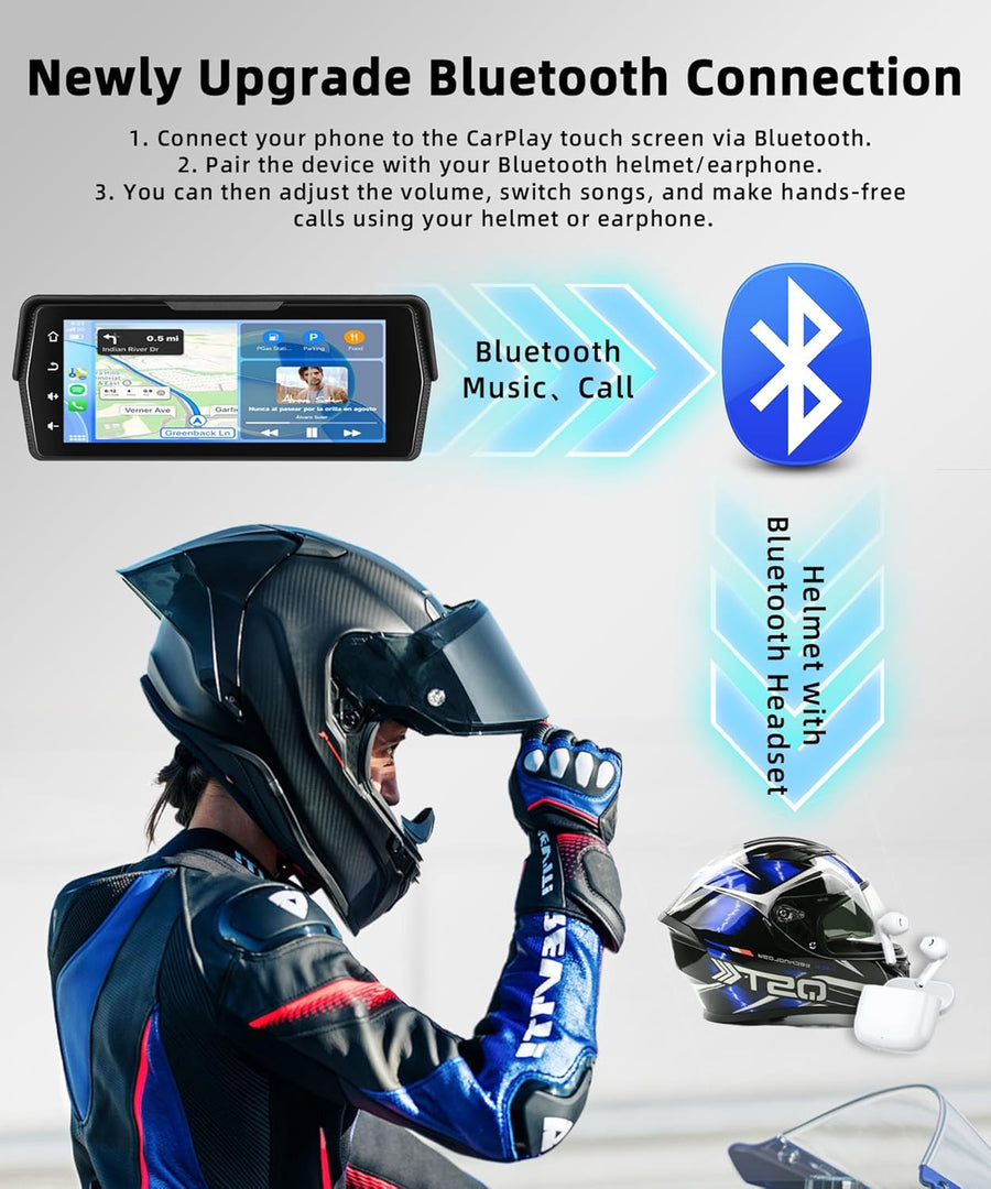 Écran CarPlay pour Moto avec 2 caméras, Enregistrement en Boucle, CarPlay sans Fil et Android Auto, enregistreur de Conduite écran Tactile Portable Bluetooth de 6,86 Pouces, Navigation/Siri