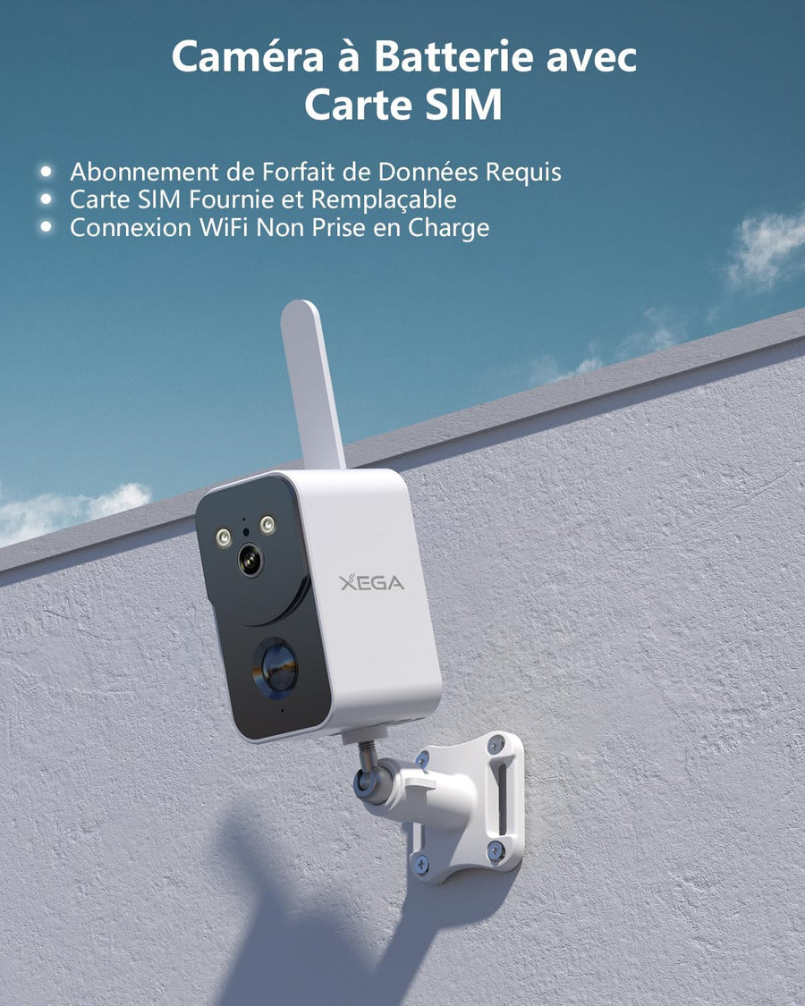 Caméra de Surveillance 4G LTE avec Carte SIM 10000mAh Batterie – Portable sans Fil Extérieur Intérieur Vision Nocturne en Couleur Projecteur Sirène APP Instantanées Alertes Étanche【sans WiFi】