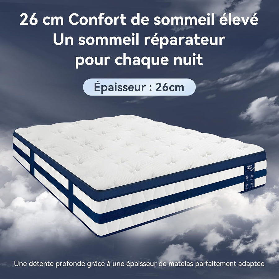 Matelas 120x200, 26 cm Hybride à Ressorts Ensachés et Mémoire de Forme Soutien Mi-Ferme, Confort Rafraîchissant, Isolation des Mouvements, Tissu 3D Respirant, Bords Renforcés, Matelas en Boîte