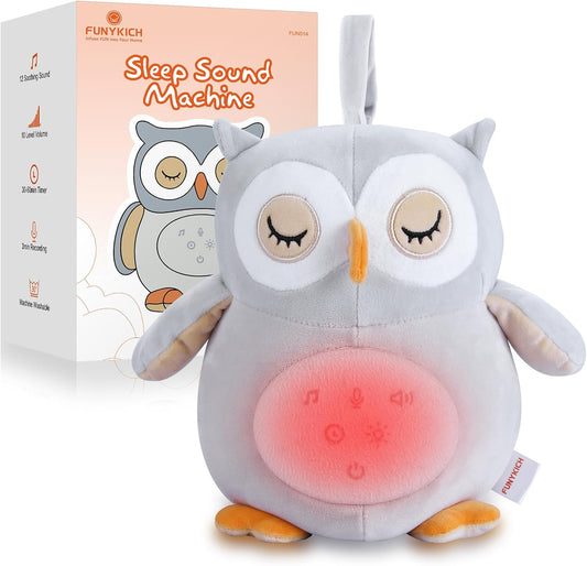 Veilleuse Bébé Musicale Peluche 12 Sons Apaisants Luminosité Réglable Minuteur Enregistrable Lavable en Machine CHOUETTE