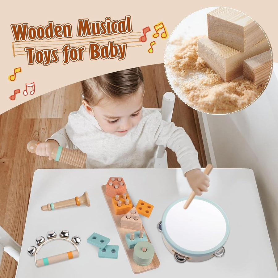 Set Instruments de Musique pour Enfants Jouets Montessori à Empiler pour Tout-Petits, Instrument de Percussion Jouet Musical en Bois