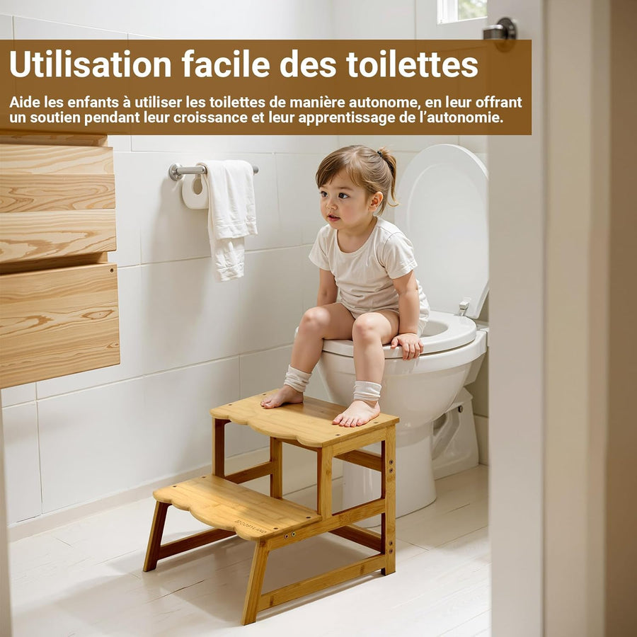 Tour d’Observation Montessori pour Enfant – Chaise d’Apprentissage Bébé Sécurisée, Tabouret en Forme Nuage Antidérapant pour Salle de Bain, Toilettes et Chambre – Classic Natural