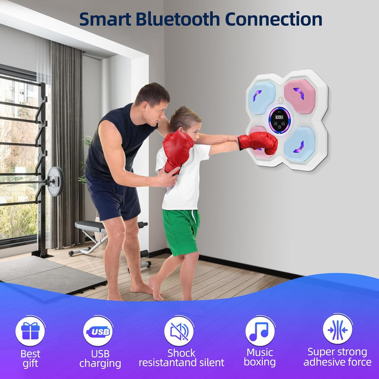 Machine Boxe Electronique Enfant Musique Bluetooth Support Mural avec Gants