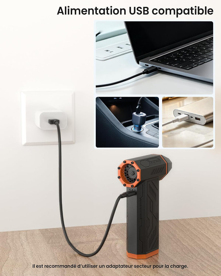 Souffleur Air Comprimé 110000 TR/Min, Soufflette Électrique avec Batterie 2000 mAh, Mini Souffleur Puissant avec 4 Niveaux de réglage, idéal pour Nettoyer PC, Clavier, Voiture