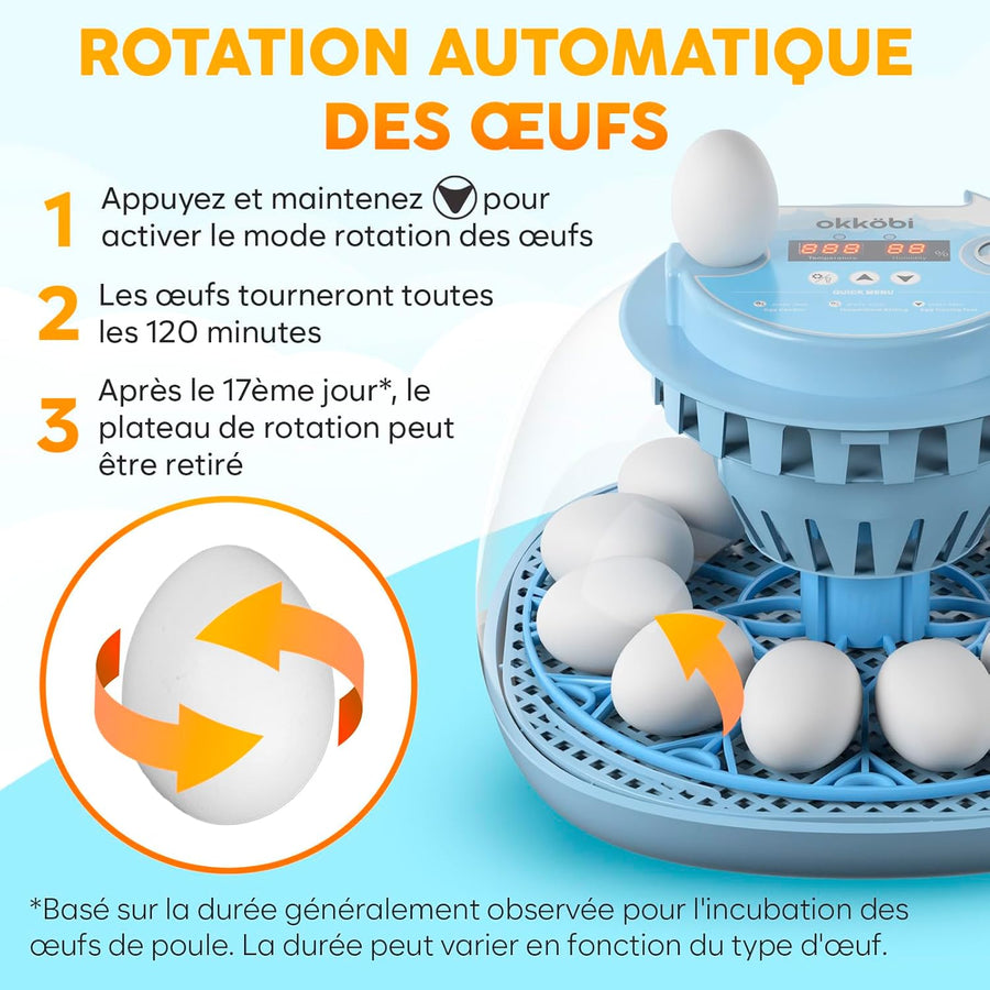 Couveuse Oeuf Automatique 12 Oeufs – Rotation automatique des oeufs + Contrôle humidité + Température réglable + Mire-œuf intégré + Incubateur Oeuf Automatique + Affichage LED