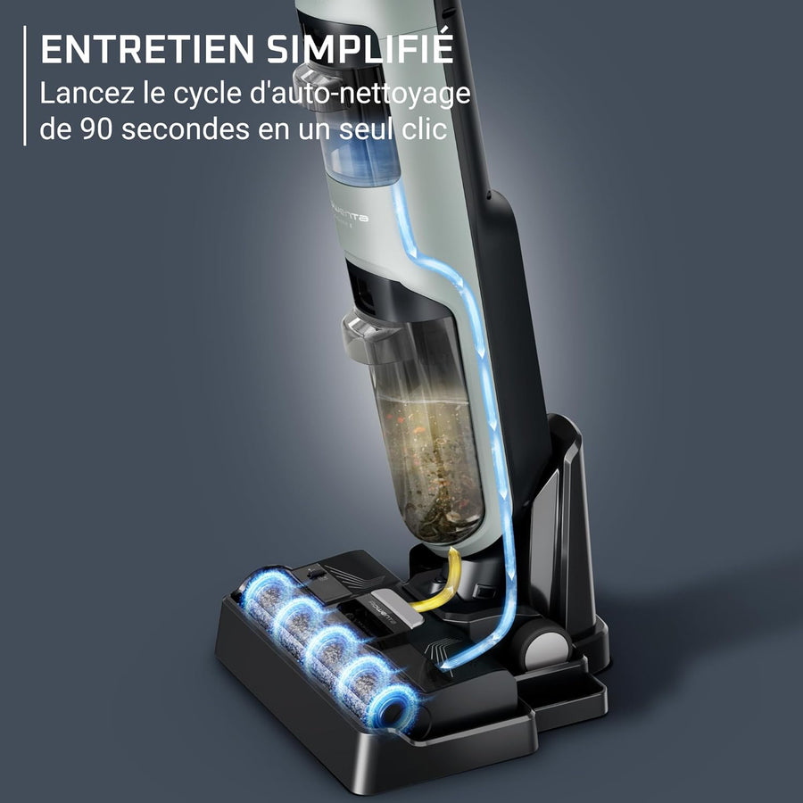 Rowenta X-Clean2, Aspirateur Laveur sans Fil, Nettoyage 2-en-1, Modes ECO/Max, Léger, Nettoyage Le Long des Murs, Auto-Nettoyage, GZ2262E0