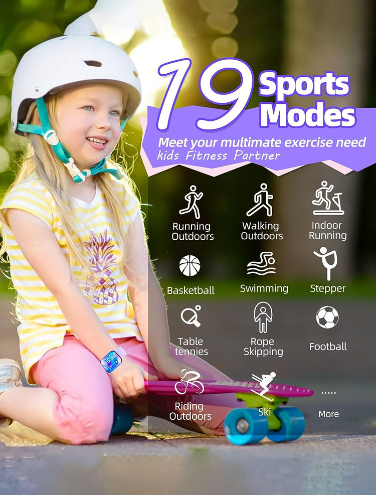 Montre Connectée Enfant Ecran 1,5 Pouces Montre Intelligente Etanche IP68 Mode Sportif VIOLET