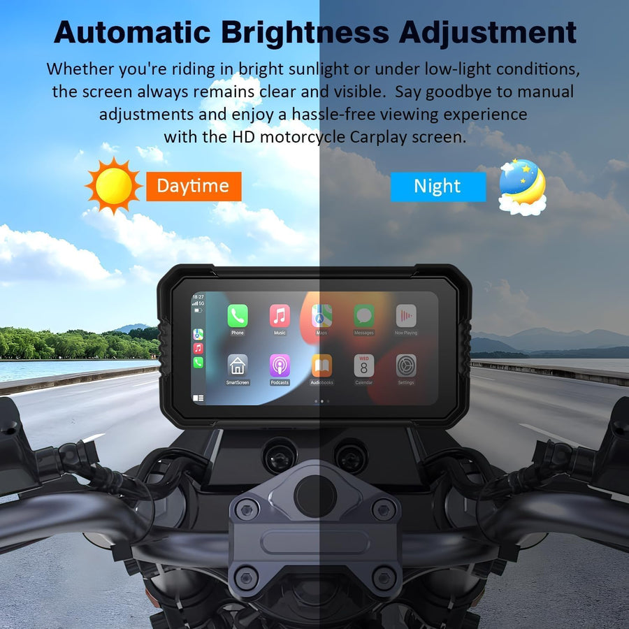 Écran CarPlay de moto 6,25", sans fil, CarPlay & Android Auto, navigation GPS pour moto, prise en charge double Bluetooth, télécommande, Siri, G00gle Assistant