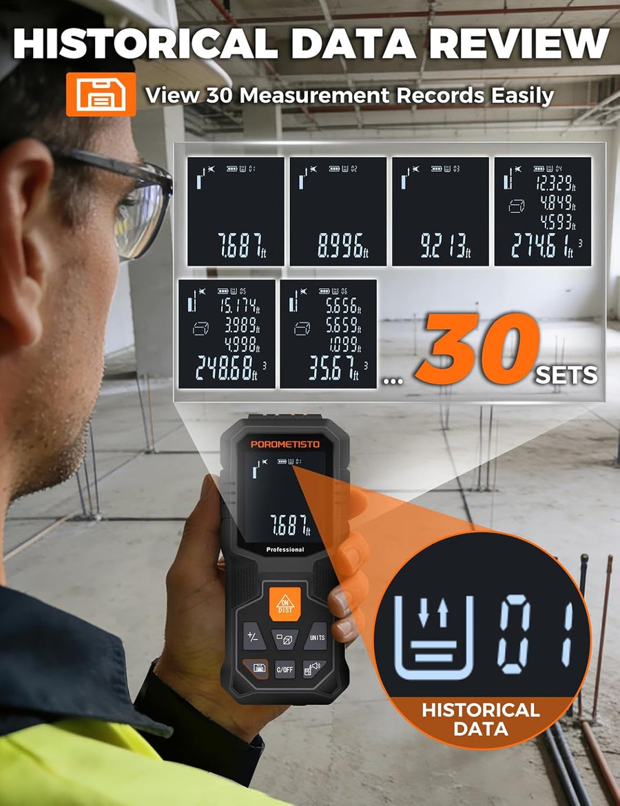 Télémètre Laser 50m : Angle, Longueur, Surface, Volume, Pythagore, Addition/soustraction; Filetage Laiton 1/4; Ergonomique