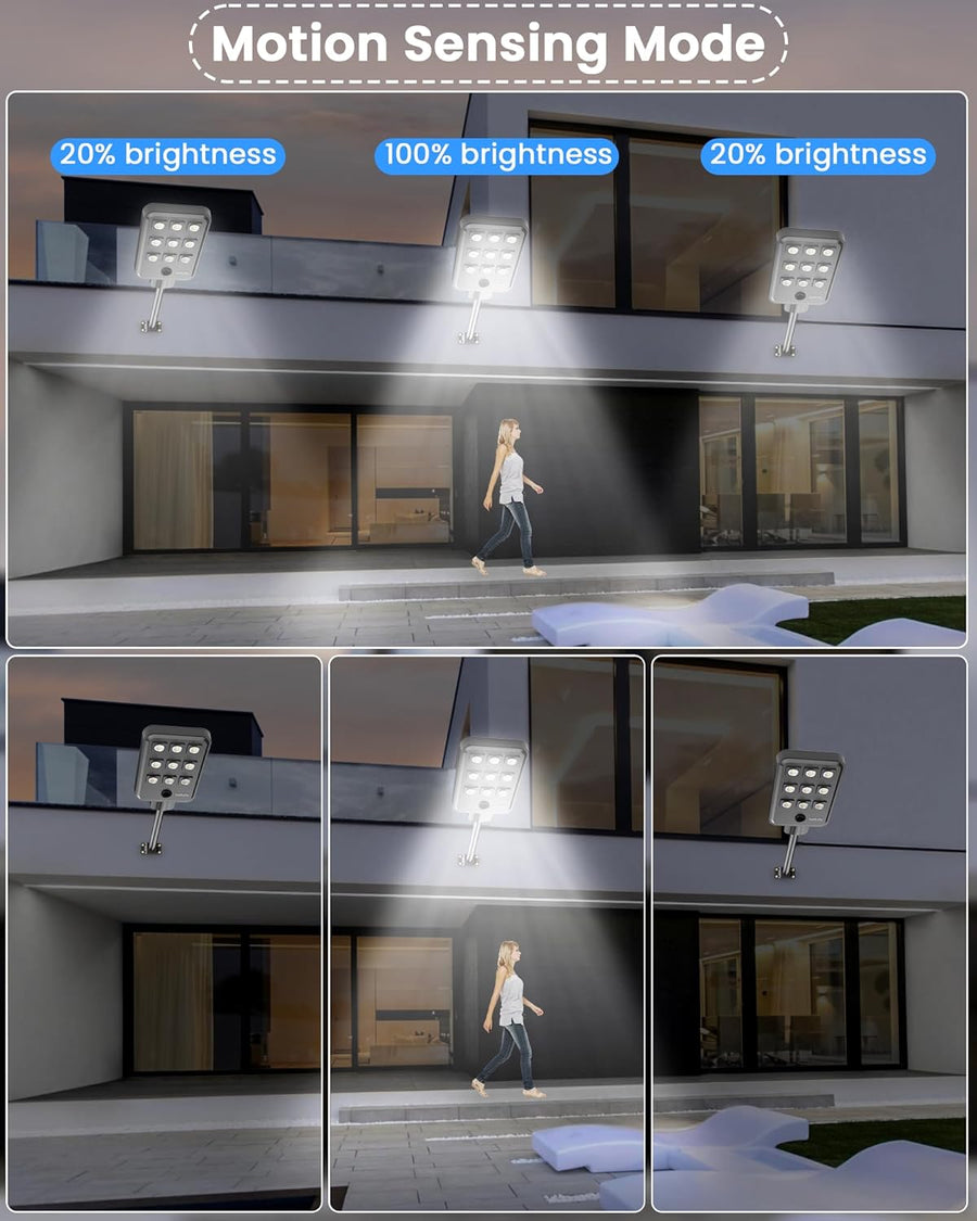Lampadaire Solaire Exterieur, lumière solaire extérieure Crépuscule à l'Aube IP68 éclairage 6500K inondé LED étanche Projecteur Solaire Puissant pour Rue, Garage, Parking 9T