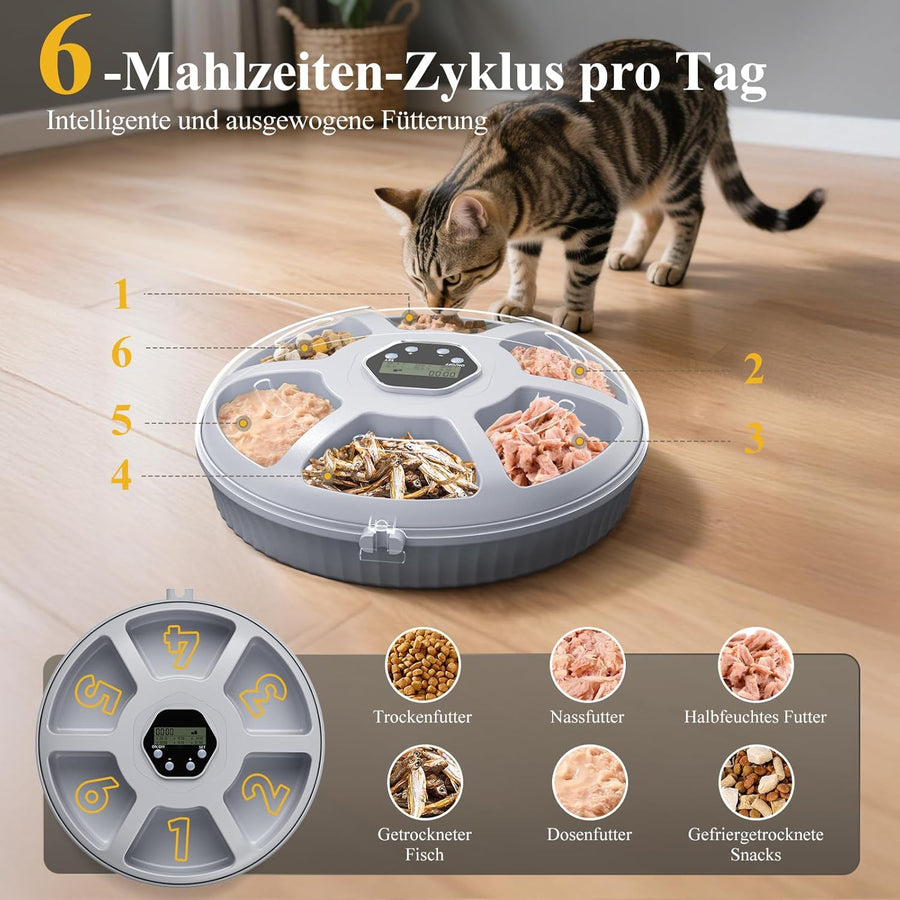 Distributeur automatique de nourriture humide pour chat avec refroidissement : distributeur automatique de nourriture humide pour chats, à piles - 6 repas pour animaux de compagnie