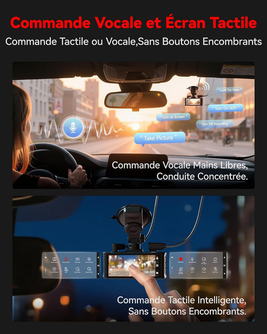 REDTIGER 4K STARVIS 2 Dashcam avant arrière, WiFi 5 GHz 20 Mo/s, commande Écran tactile, GPS, enregistrement en boucle, mode stationnement, enregistrement audio, vision nocturne WDR