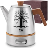 Théière en Acier Inoxydable 1,3L avec Infuseur – Théière Design avec Réchaud Chauffe-Thé et Poignée en Bois – Accessoire Elégant pour Infusion, Tisane et préparation de Thé en Vrac