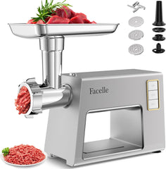 Hachoir a Viande, 2000W Hachoir Electrique avec 3 grilles en acier inox, Kubbe et tubes de Remplissage de Saucisses, hachoir pour hamburgers
