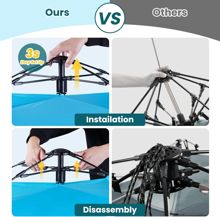 Tente de plage instantanée automatique Quick Up avec véranda extensible 3, protection UV 50+ contre le vent pour la plage, la famille, le jardin, le camping - Bleu