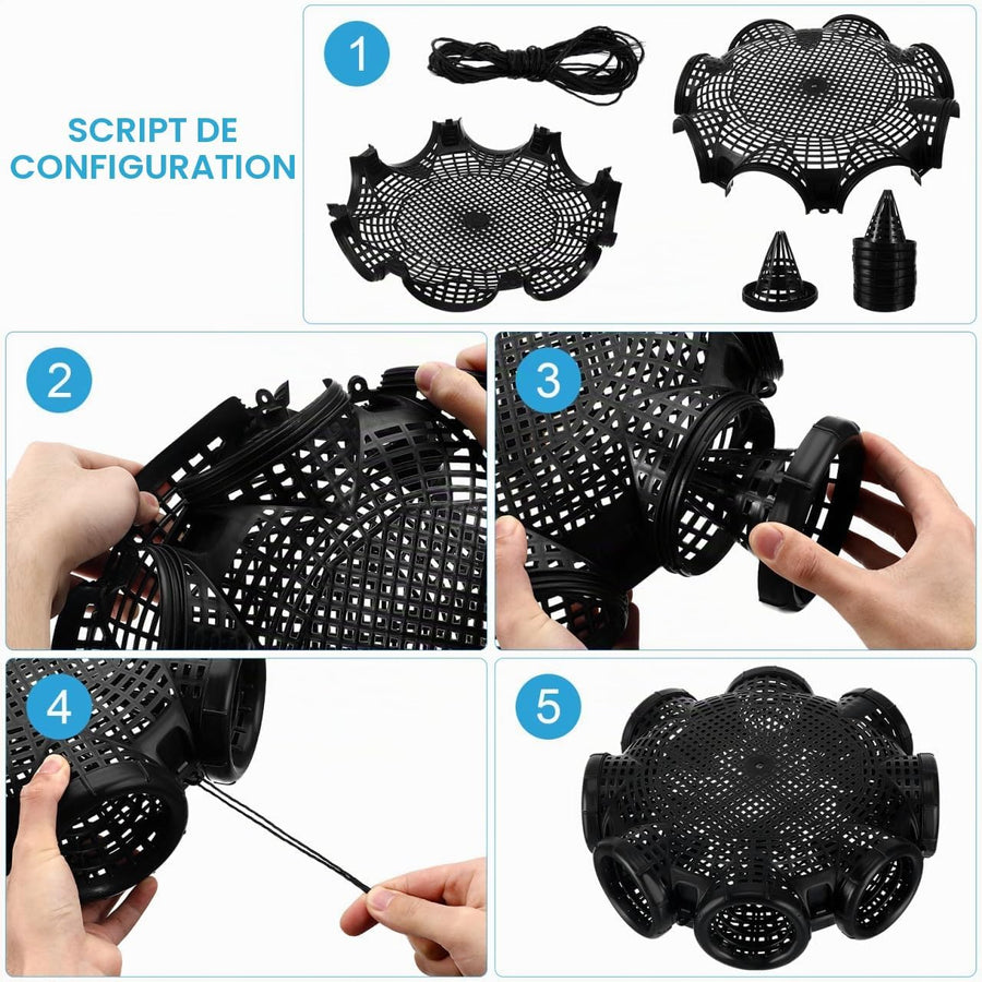 Piège à Poisson Cage Anguille Pêche en Plastique Nasse Panier Respirant à 8 Trous pour Écrevisses, Crabes et Petits Poissons en Rivière, Appât Stable Facile à Transporter