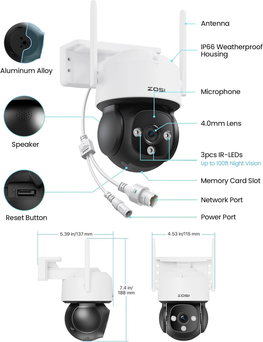 4K 8MP UHD Pan & Tilt Caméra de Surveillance WiFi Extérieure avec Carte Mémoire 64GB et Vue à 360°, Détection IA Visage/Véhicule, Suivi Automatique, Vision Nocturne, Audio Bidirectionnel