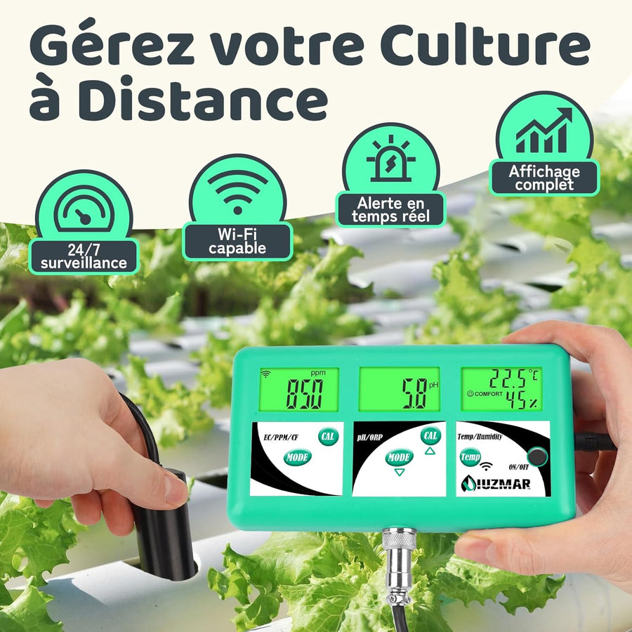 Moniteur pH EC TDS pour Hydroponie, 7 en 1 pH EC PPM CF Température Testeur D'humidité De L'air Pour L'aéroponie, Contrôler La Conductivité pH De La Solution Nutritive Hydroponique