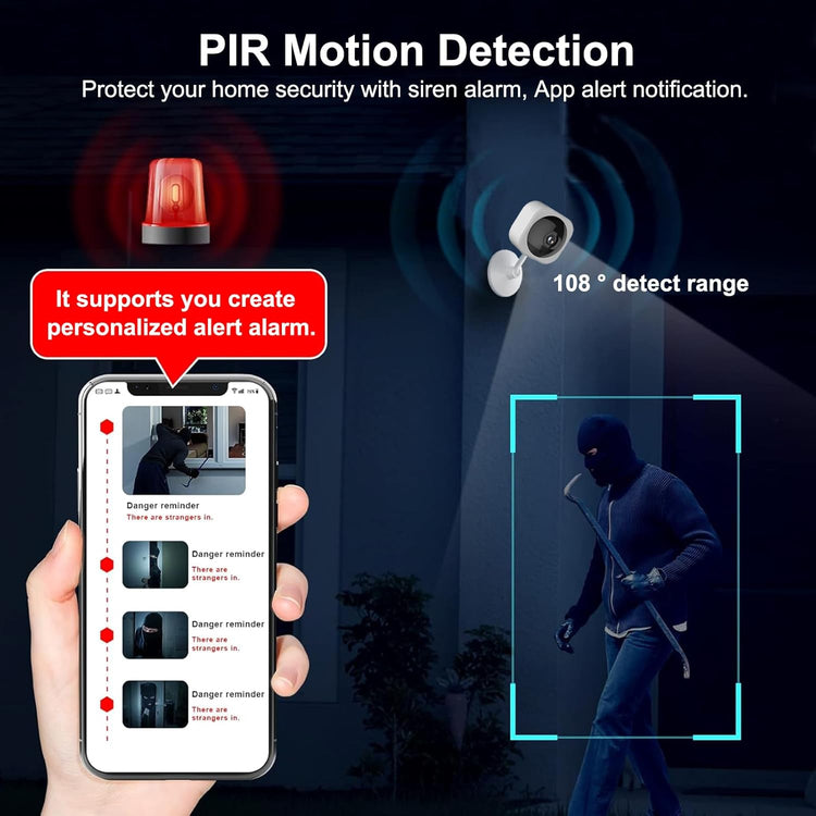 Caméra de Sécurité Intérieure Intelligente 2K 3MP Wifi Détecteur Mouvement Alarme Alerte