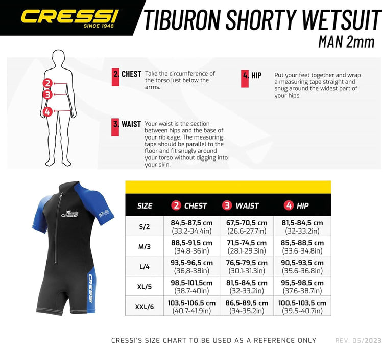 CRESSI Tiburon Man Shorty Wetsuit 2mm Combinaison Plongée Courte Natation Sport Aquatique Néoprène/Elastane Ultra-Extensible Taille M