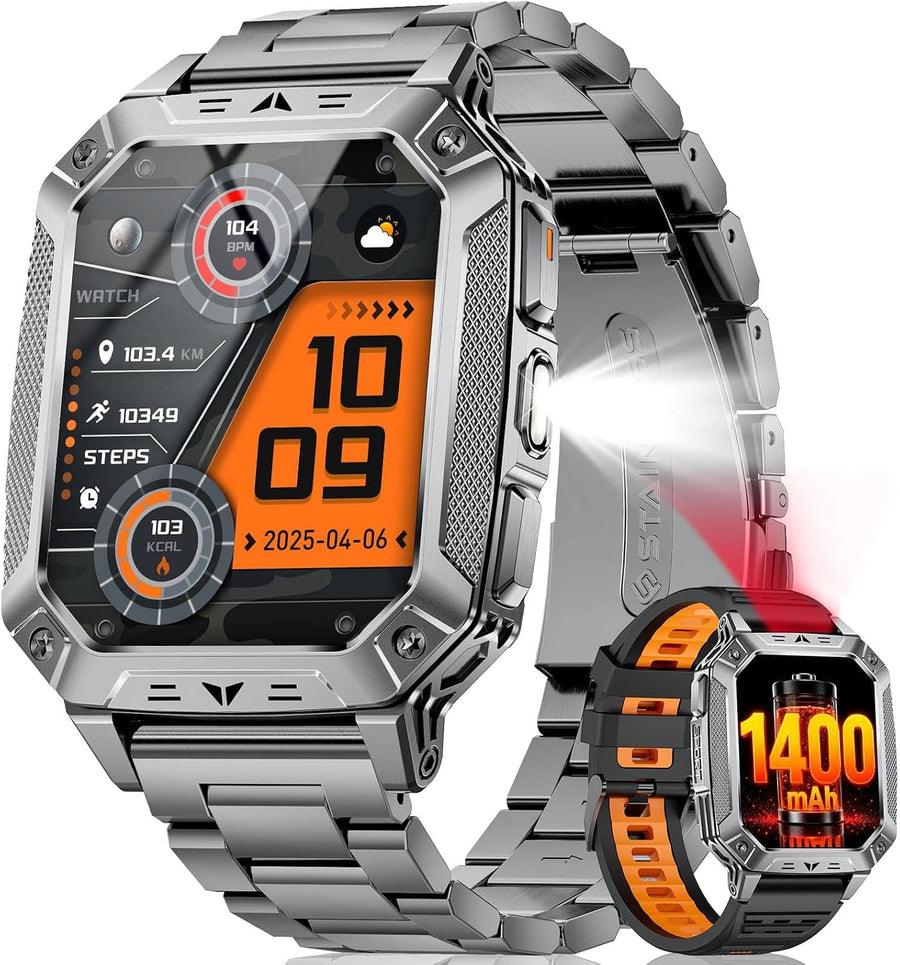 SUNKTA Montre Connectée Homme, 2.01'' Smartwatch avec LED Lampe, 100+ Modes Sportifs, Étanchéité IP68, Appels Bluetooth Smartwatch Militaire, Surveillance Cardiaque 24H,Sommeil, SpO2, Android/iOS