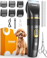 Tondeuse Professionnelle Chien Poils Longs Epais IPX7 Etanche, Tondeuse Chat de Poils Noeud, Faible Bruit LCD Ecran Toilettage pour Animaux avec 6 Sabots