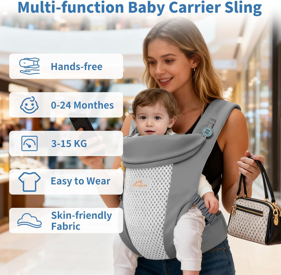 Porte Bebe - Kangourou Baby Carrier 3D ultra-doux (0 à 24 mois), On the Go 4 en 1 Multifonctionnel, Physiologique M-porte, pour Enfant Jusqu'à 15 kg