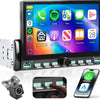 Autoradio 7" 1 Din avec carplay sans Fil Android Auto,Radio FM avec Blurtooth, système de Navigation,2 USB/SD/AUX,avec Touches Piano,vidéo en Ligne,Lien Miroir, avec caméra de recul