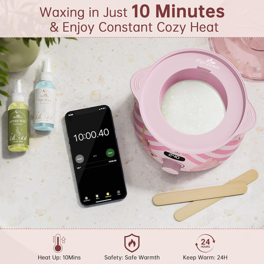 Chauffe Cire Epilation, Kit de cire d'épilation Liberty Bloom numérique Inclure 400g Perles et un bol en silicone, pour Corps de bikini brésilien visage