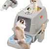 Bac à Litière pour Chat en Acier Inoxydable,Bac à Litière Fermé pour Chat avec Pelle et Pédale,Litière Haute en avec Couvercle,Caisse Litiere pour Chats avec Double Entrée Plateau Amovible
