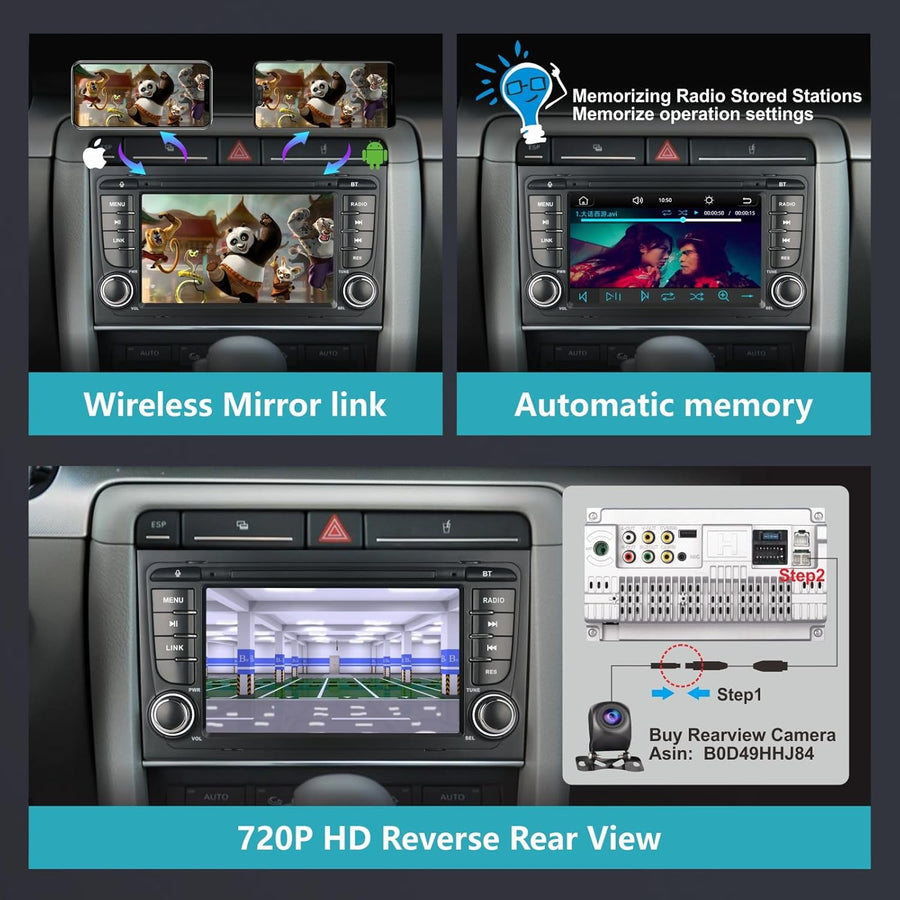 Autoradio Audi A4 B6/B7 2004-2008,avec Système Linux & Écran IPS 7",CarPlay sans Fil et Android Auto Intégrés,Commandes au Volant d'origine,Bluetooth 5.0,RDS AM/FM,USB,EQ/DSP & Puissance Élevée