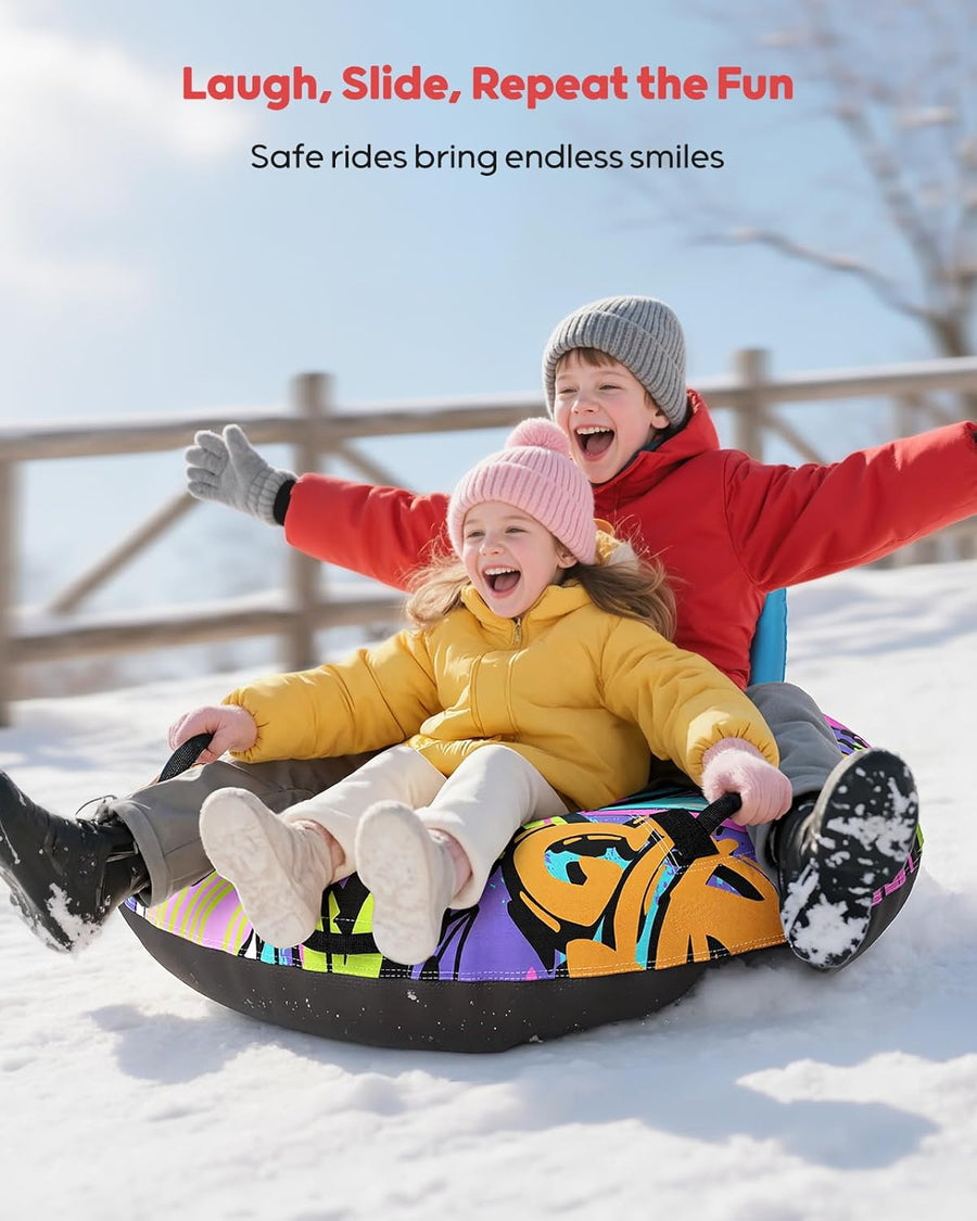 Tube à neige de 111,8 cm avec dossier – Traîneau gonflable robuste d'une capacité de 226,8 kg avec housse, poignées et corde de remorquage, traîneaux à neige pour enfants et adultes BLEU