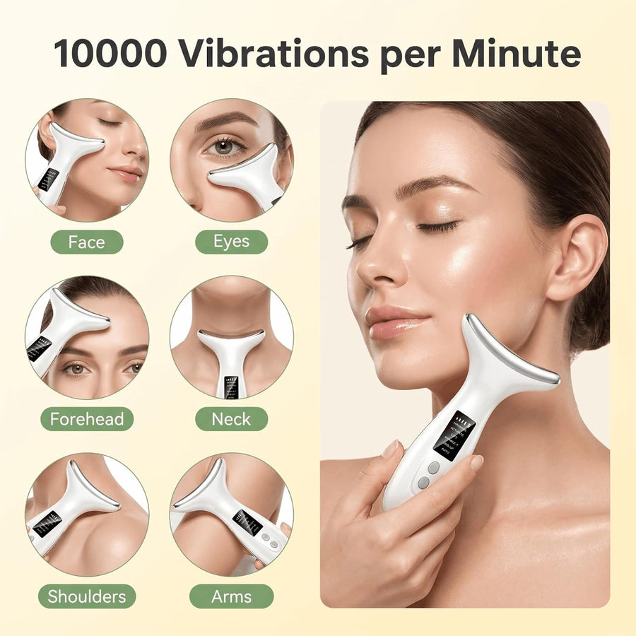 Masseur Visage EMS 7 Couleurs LED, Chaleur 45°C, 6 Modes 4 Intensités, Électrique pour Cou Visage Yeux, Rechargeable USB-C