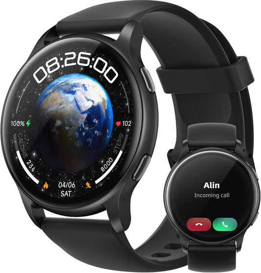 Montre Connectée Bluetooth Ecran 1,27" Fréquence Cardiaque 100 Modes Sport Étanche IP67 NOIR