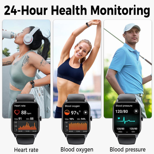 Montre Connectée Bluetooth Ecran 1,83" Fréquence Cardiaque 120 Modes Sport Étanche IP67 NOIR