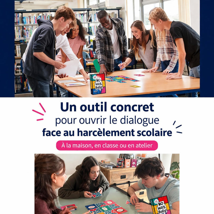 Jeux No Way, Bully! Jeu Contre Le harcèlement Scolaire et Le cyberharcèlement, Dès 10 Ans, 2 à 30 Joueurs, Livret Pratique 24 Pages co-conçu avec Emmanuelle Piquet