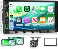 Ecran 2Din Autoradio avec Carplay sans Fil Android Auto, 7 Pouces Touches Piano 2 Din Écran Tactile Radio Voiture avec Bluetooth, Radio FM, EQ, Vidéo en Ligne, Mirror Link, USB/AUX/Type-C, SWC