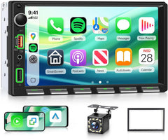 Ecran 2Din Autoradio avec Carplay sans Fil Android Auto, 7 Pouces Touches Piano 2 Din Écran Tactile Radio Voiture avec Bluetooth, Radio FM, EQ, Vidéo en Ligne, Mirror Link, USB/AUX/Type-C, SWC