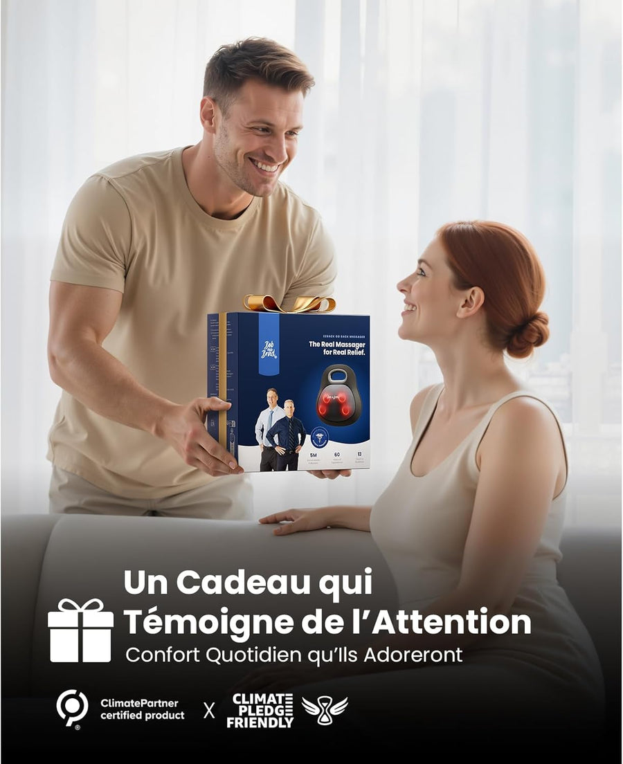 Masseur Dos et Cervicales avec Chaleur pour Soulagement Douleur, EZBack Go Massage Shiatsu 4D Tissus Profonds, Coussin Massant avec Poignée Bureau et Maison