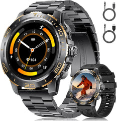 Montre Connectée Homme avec 800 mAh/Torche LED pour Android iOS, Écran 1,43'' AMOLED HD Smartwatch avec Appel Bluetooth/200+ Modes Sportifs, Moniteur de Fréquence Cardiaque/Sommeil, Étanche IP68