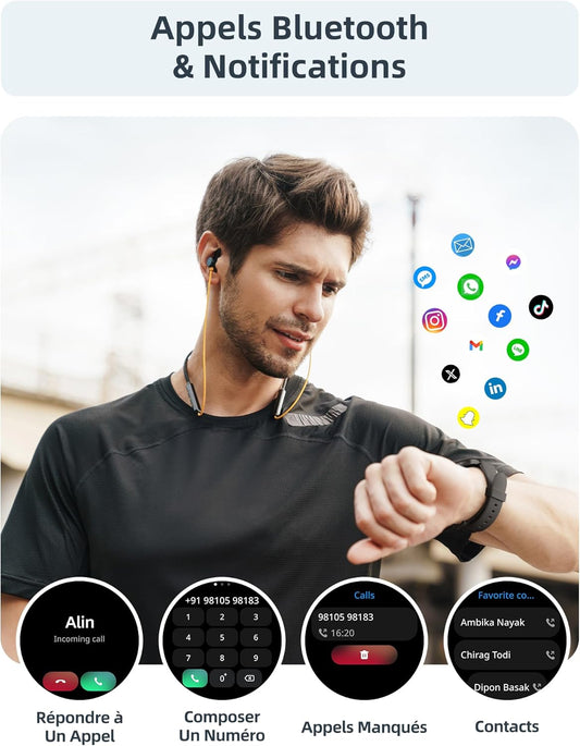 Montre Connectée Bluetooth Ecran 1,27" Fréquence Cardiaque 100 Modes Sport Étanche IP67 NOIR