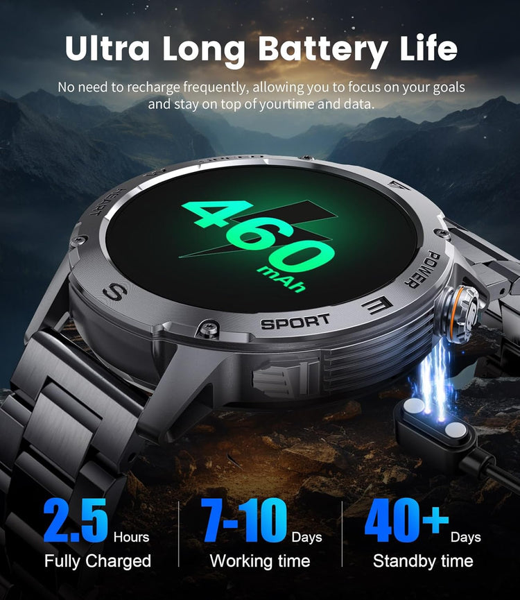 Montre Connectée Bluetooth Ecran 1,43 Pouces Montre Intelligente Etanche IP68 Mode Sportif