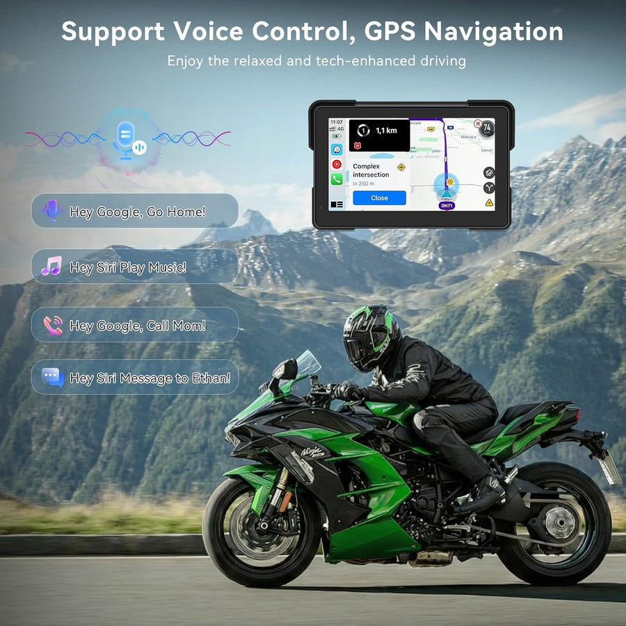 Écran Carplay Moto 7" sans Fil pour CarPlay et Android Auto avec Détection de la Pression des Pneus, IPX67 étanche, Double Bluetooth, Réglage Automatique de la Luminosité, GPS