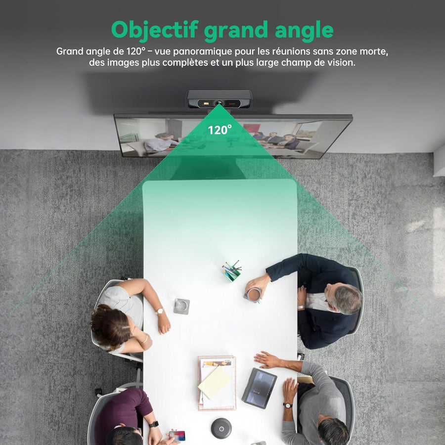 Webcam 4K - Caméra Streaming pour PC, 120° Angle Large, autofocus PDAF, Microphones Doubles Anti-Bruit, 1080p@60FPS, Compatible avec Portable, Mac, Teams, Ordinateur de Bureau