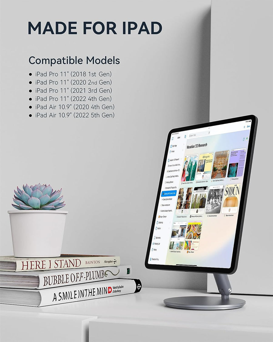 Support Magnétique Pliable Tablette 10,9 Pouces Utilisation en Mode Paysage ou Portrait GRIS