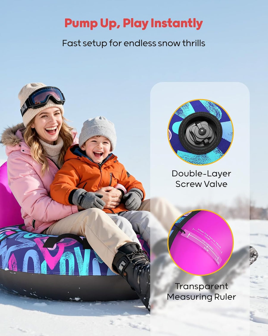 Tube à neige avec housse en toile de qualité supérieure pour enfants, tube à neige gonflable robuste de 111,8 cm ROSE