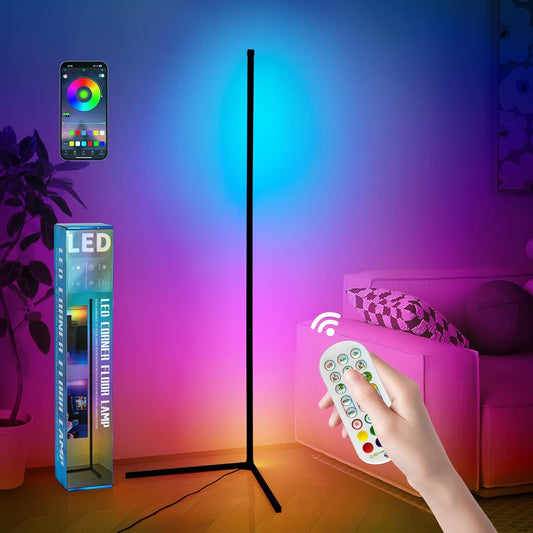 Lampadaire RGB 142cm Télécommande Contrôle APP Bluetooth Lampe d'angle Intelligente Couleur